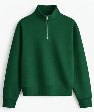 Yeşil Q-zip Yarım Fermuarlı Sweatshirt