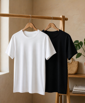 2'li Paket Erkek Oversize Basic Beyaz/Siyah Tişört