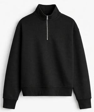 Siyah Q-zip Yarım Fermuarlı Sweatshirt