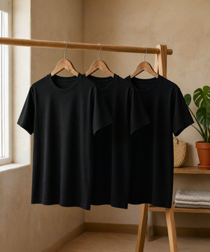 3'lü Paket Erkek Oversize Basic Siyah Tişört