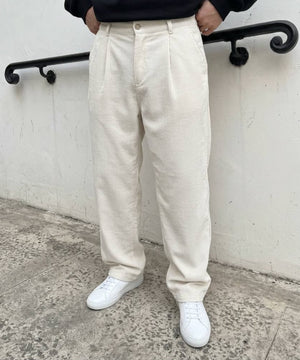 Erkek Krem Kadife Baggy Pantolon
