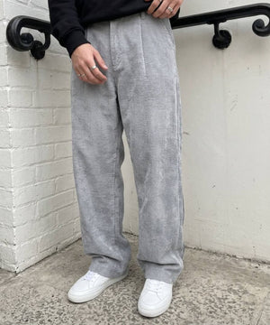 Erkek Açık Gri Kadife Baggy Pantolon