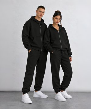 Siyah Tam Fermuarlı Sweatshirt Siyah Eşofman Altı Takım