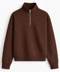 Kahverengi Q-zip Yarım Fermuarlı Sweatshirt