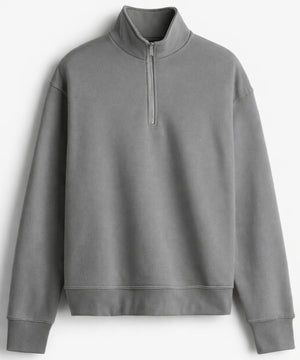 Gri Q-zip Yarım Fermuarlı Sweatshirt