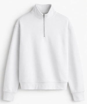 Beyaz Q-zip Yarım Fermuarlı Sweatshirt