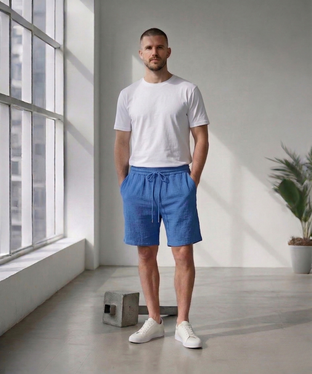 Erkek Mavi Bürümcük Şort