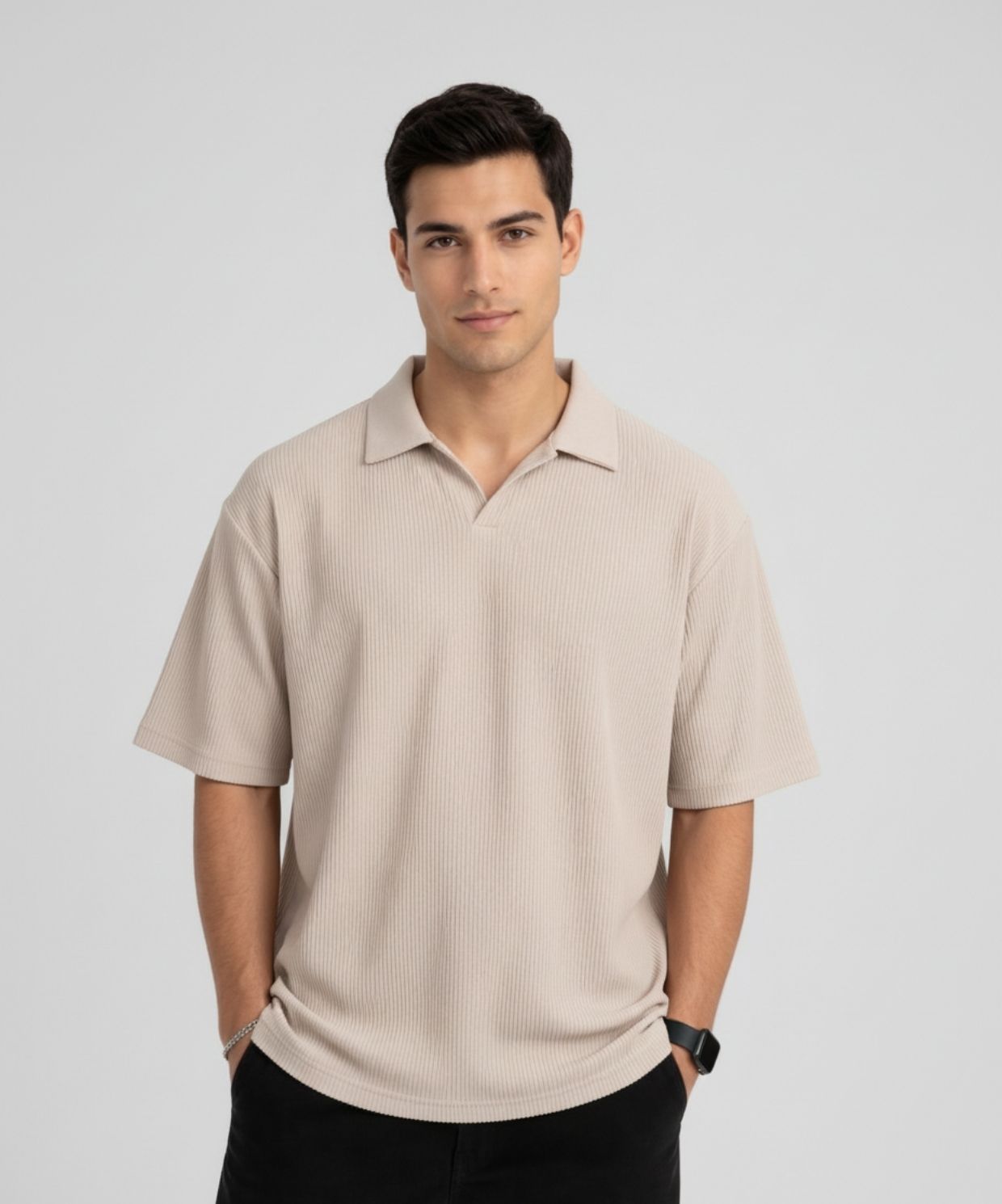 Erkek Bej Ottoman Polo Yaka Tişört