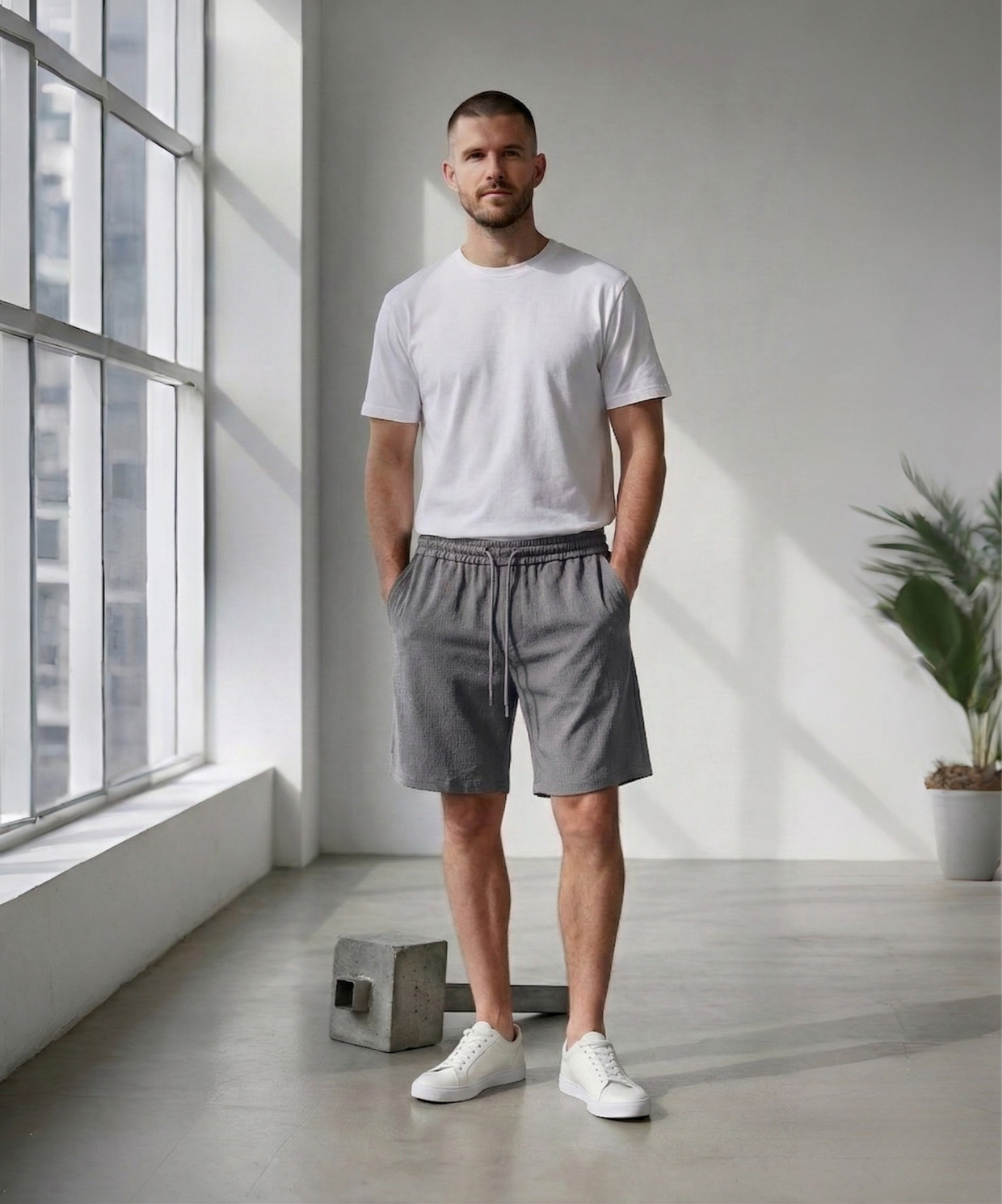 Erkek Gri Bürümcük Şort
