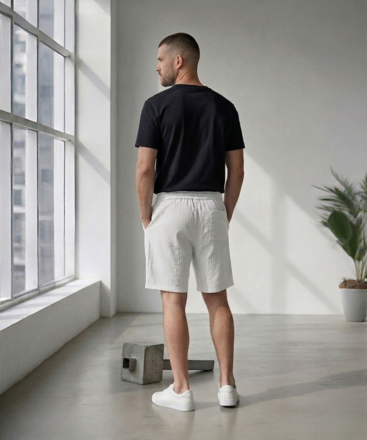 Erkek Beyaz Bürümcük Şort