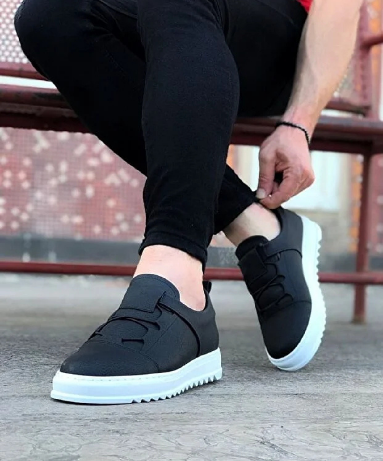 K&A-036 Siyah Erkek Casual Ayakkabı Beyaz Taban