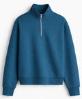 Petrol Mavisi Q-zip Yarım Fermuarlı Sweatshirt
