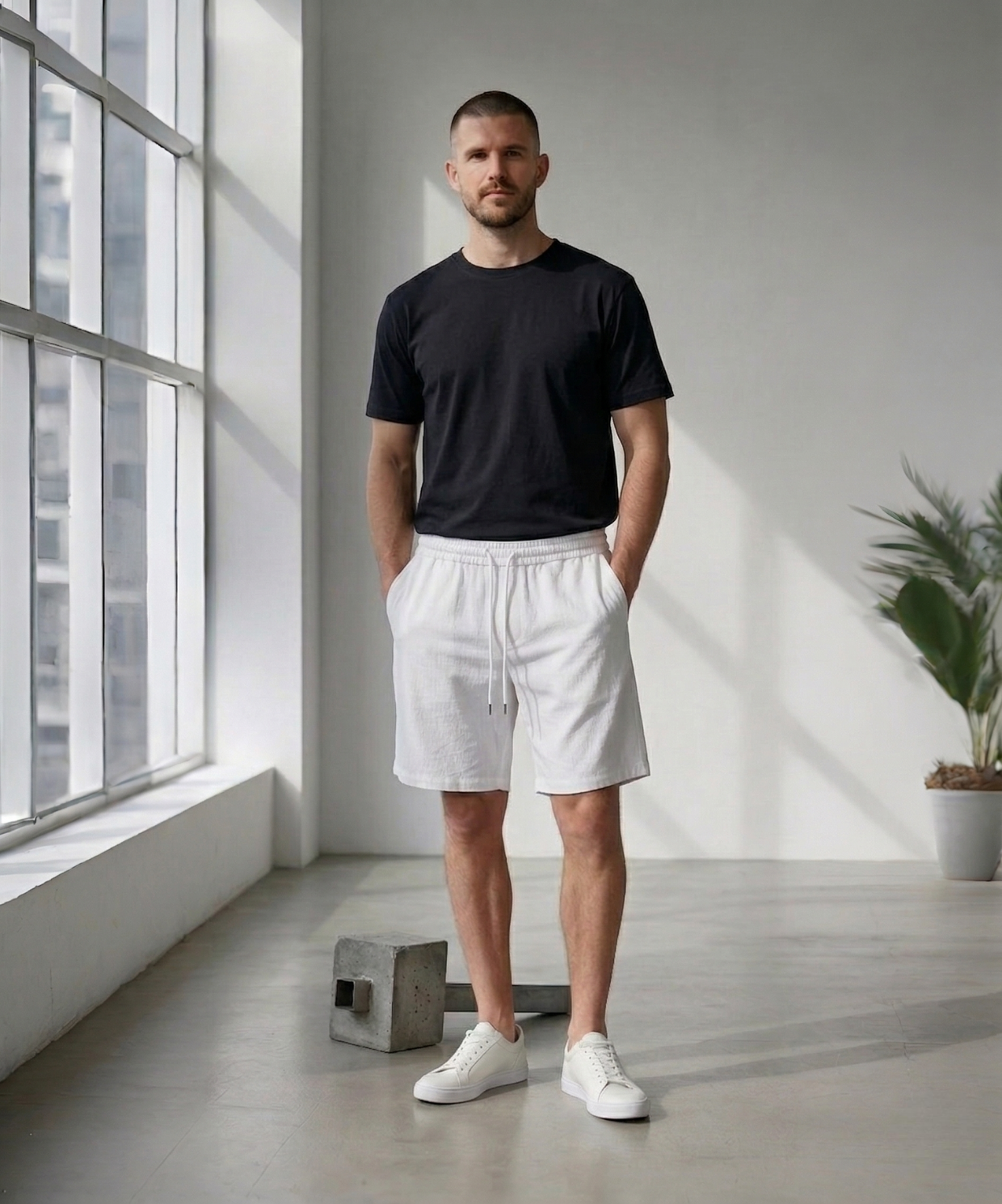 Erkek Beyaz Bürümcük Şort