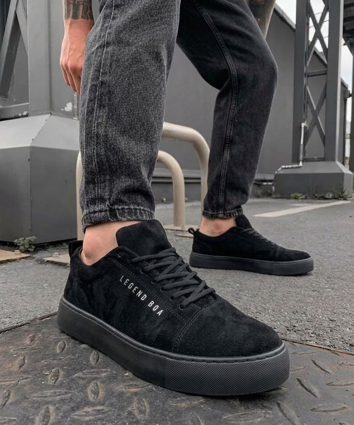 Mono Siyah Süet Erkek Sneaker Siyah Taban