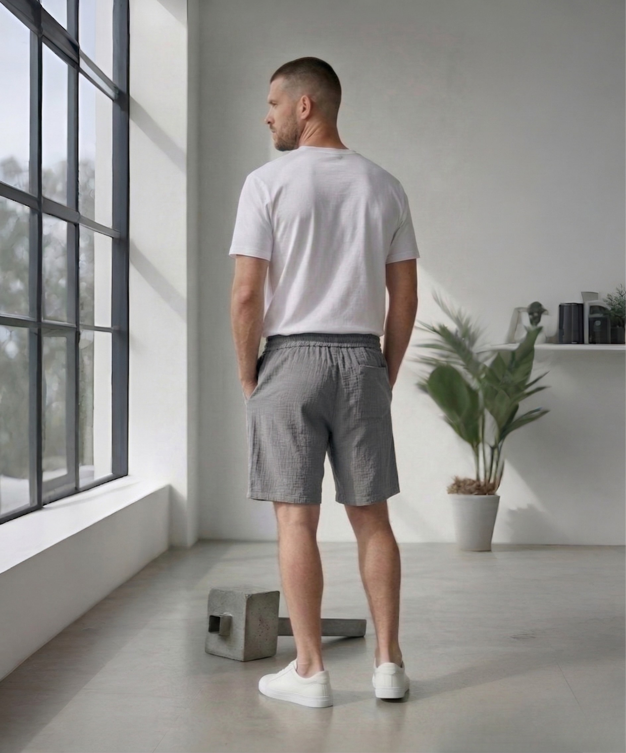 Erkek Gri Bürümcük Şort