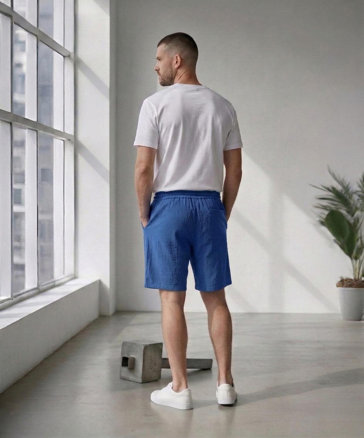 Erkek Mavi Bürümcük Şort