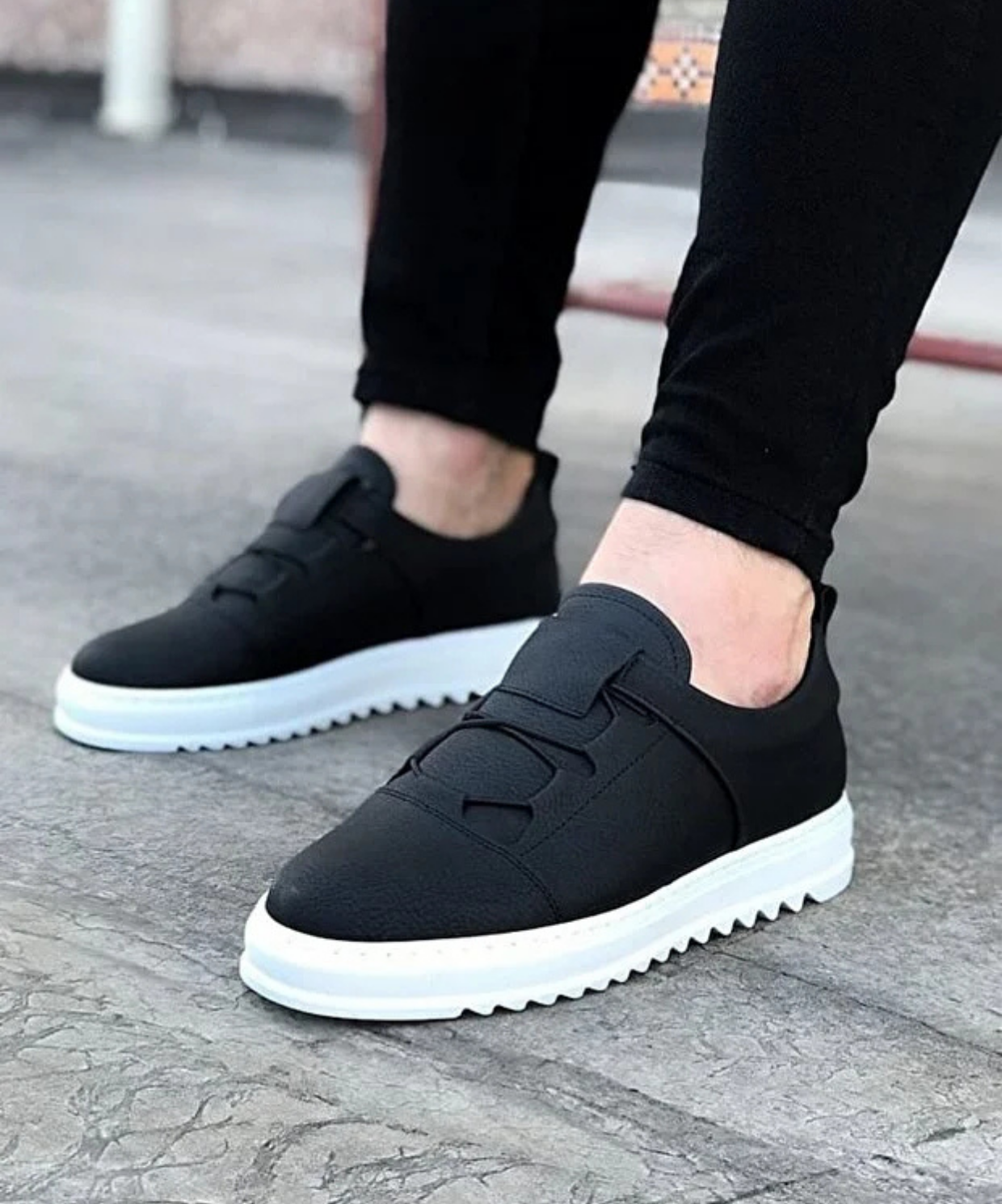 K&A-036 Siyah Erkek Casual Ayakkabı Beyaz Taban