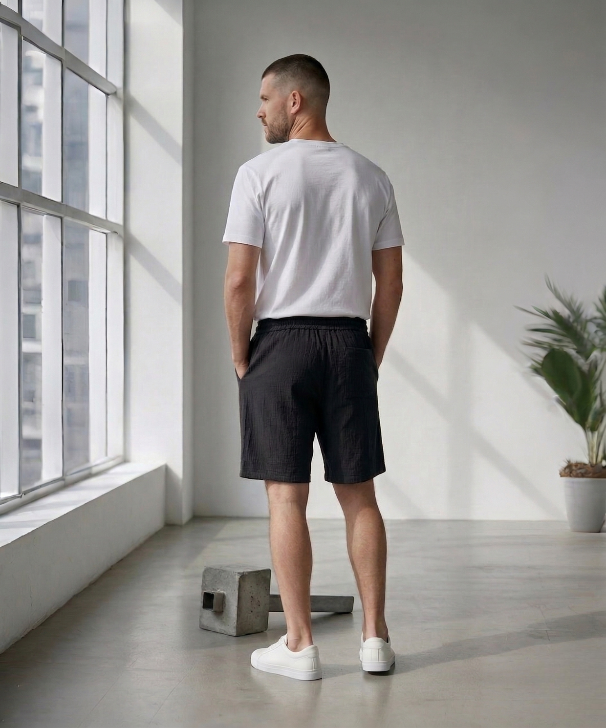 Erkek Siyah Bürümcük Şort