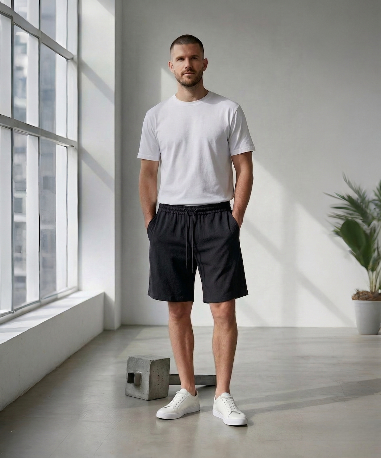 Erkek Siyah Bürümcük Şort