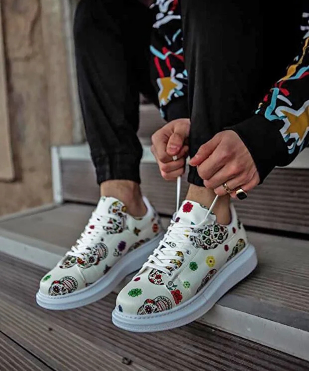 Terrazzo Erkek Sneaker Beyaz Baskılı