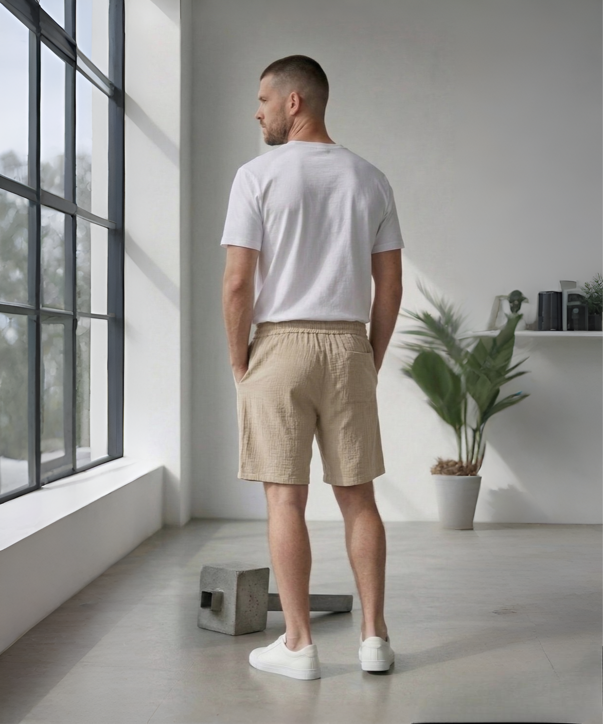 Erkek Bej Bürümcük Şort