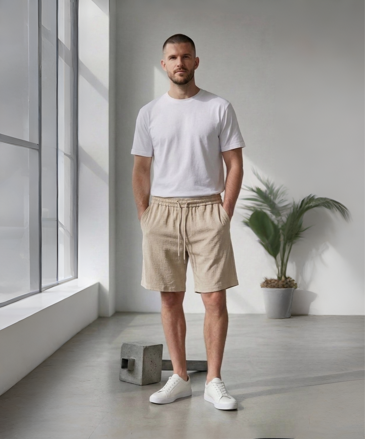 Erkek Bej Bürümcük Şort