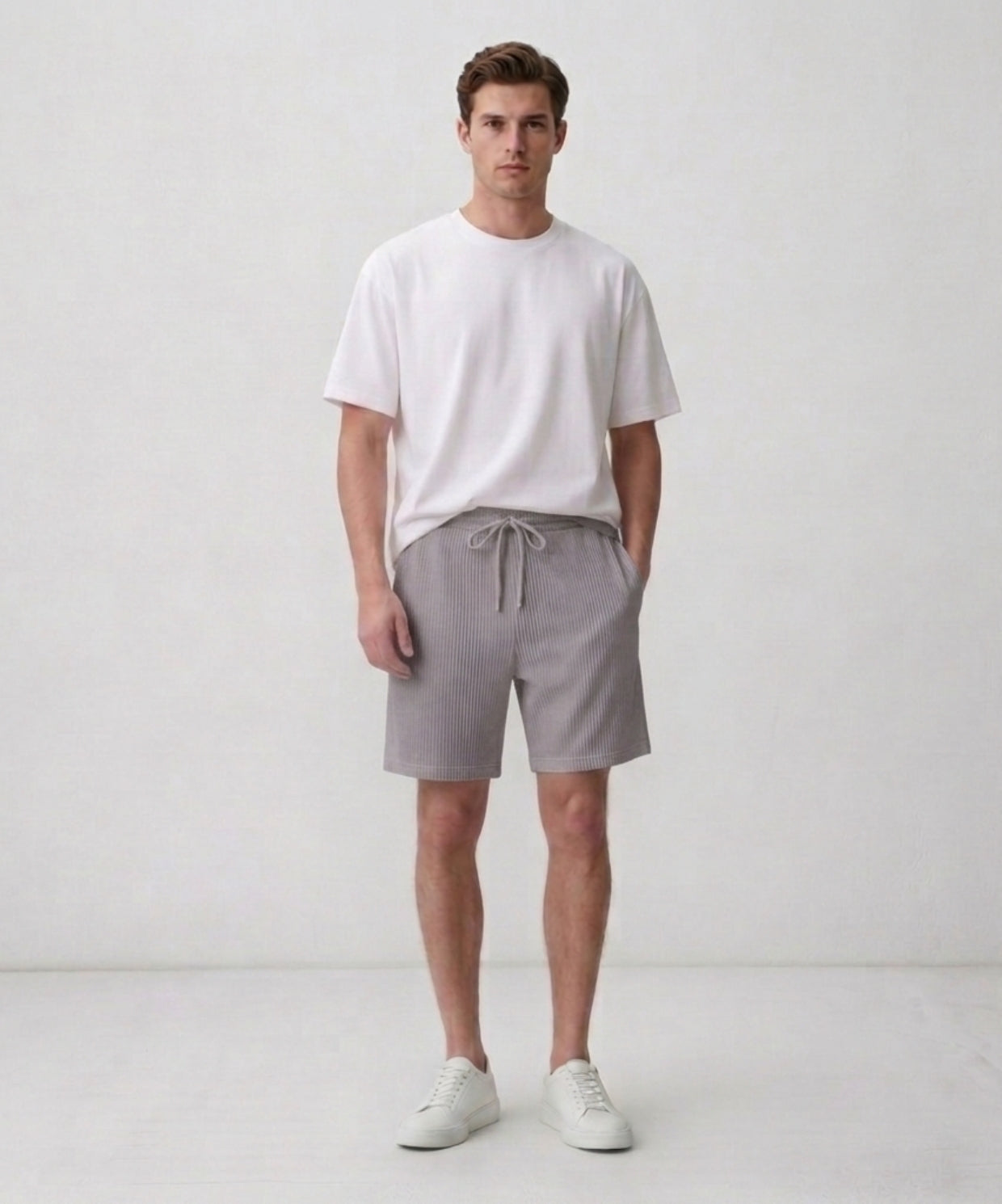 Erkek Gri Patlı Ottoman Şort