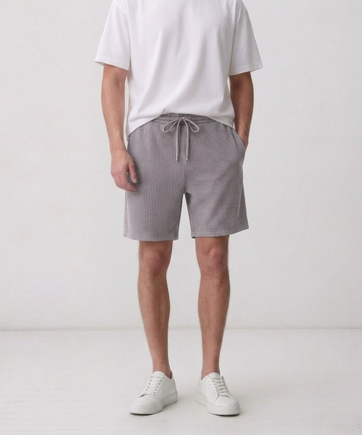 Erkek Gri Patlı Ottoman Şort