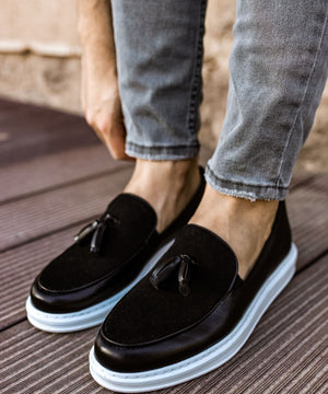 Chekich 002 Tasarımı Siyah Cilt Beyaz Taban Loafer Erkek Ayakkabı