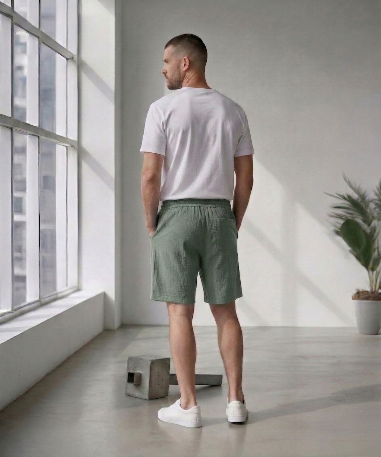 Erkek Yeşil Bürümcük Şort