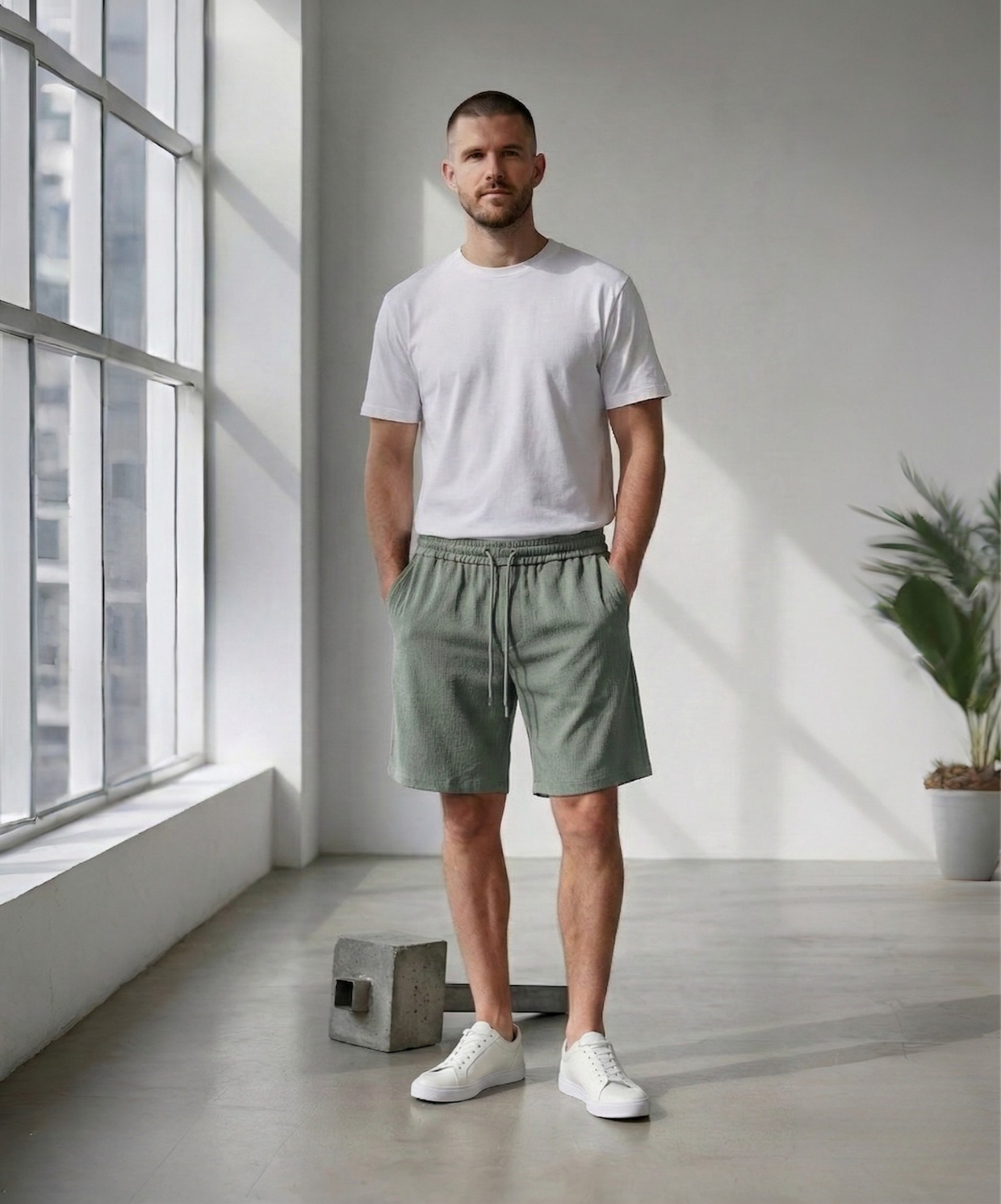 Erkek Yeşil Bürümcük Şort