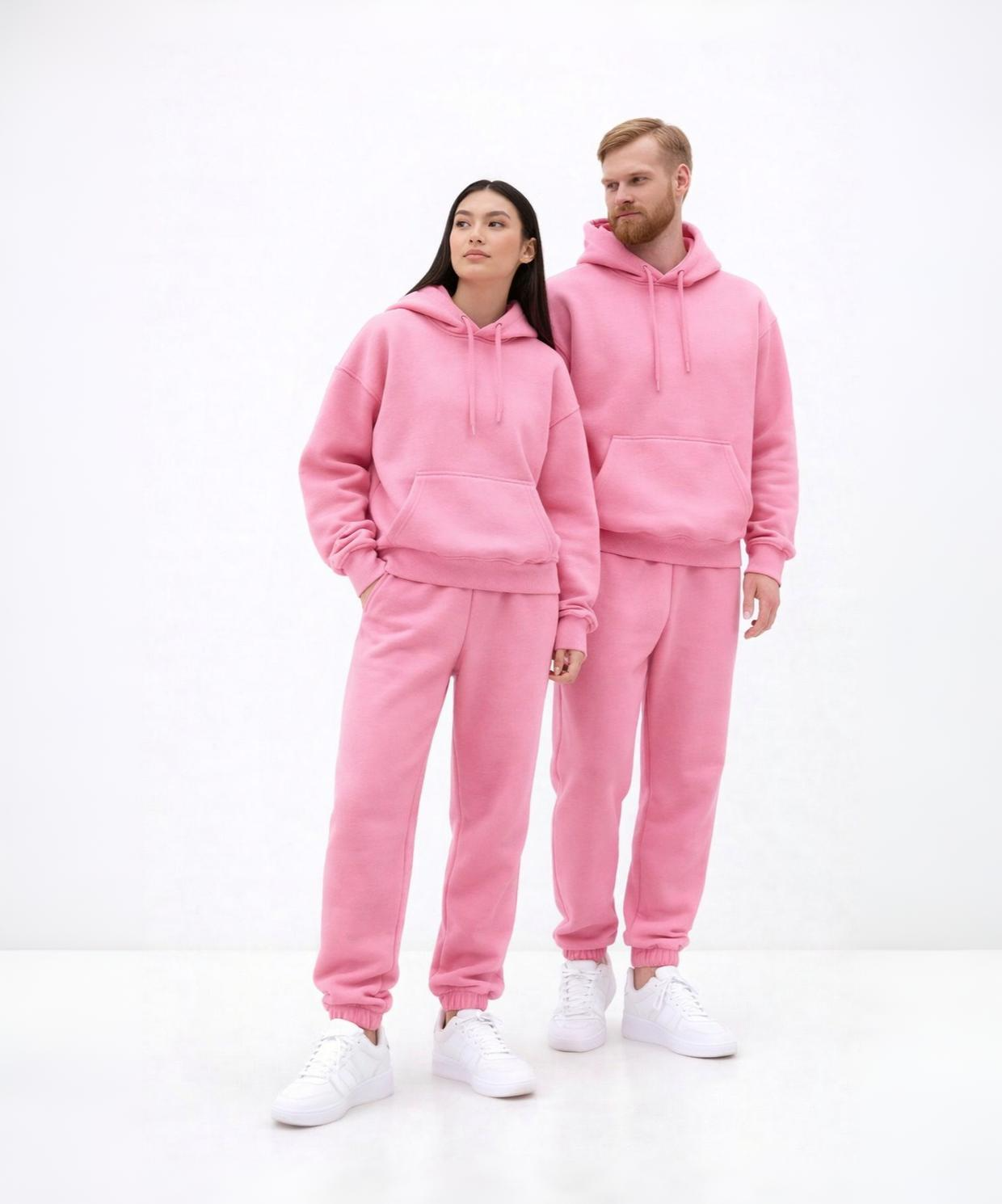 Pembe Kapüşonlu Hoodie ve Jogger Eşofman Takımı