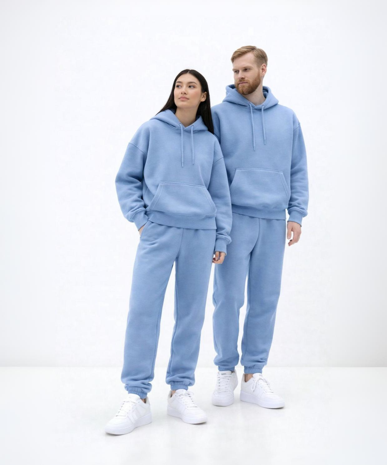 Bebek Mavisi Kapüşonlu Hoodie ve Jogger Eşofman Takımı