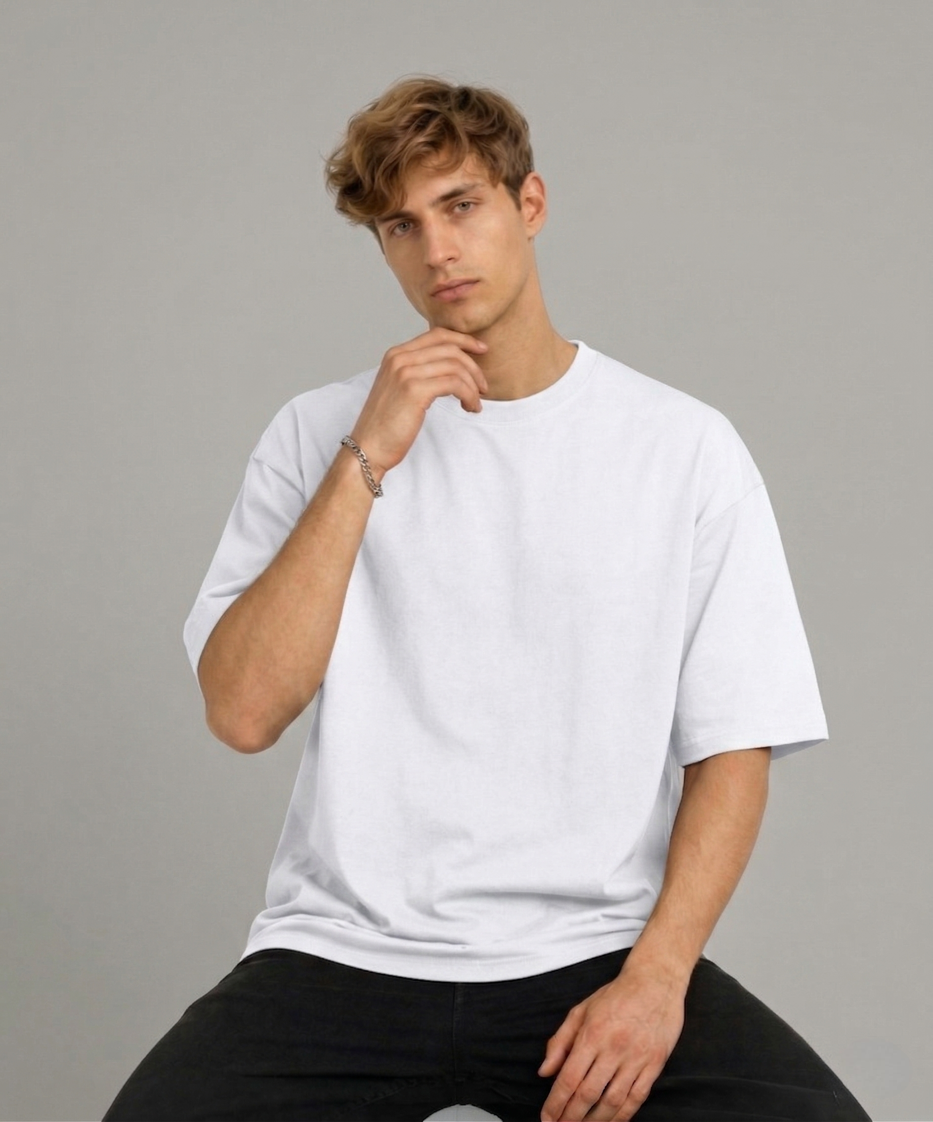 Erkek Oversize Basic Beyaz Tişört