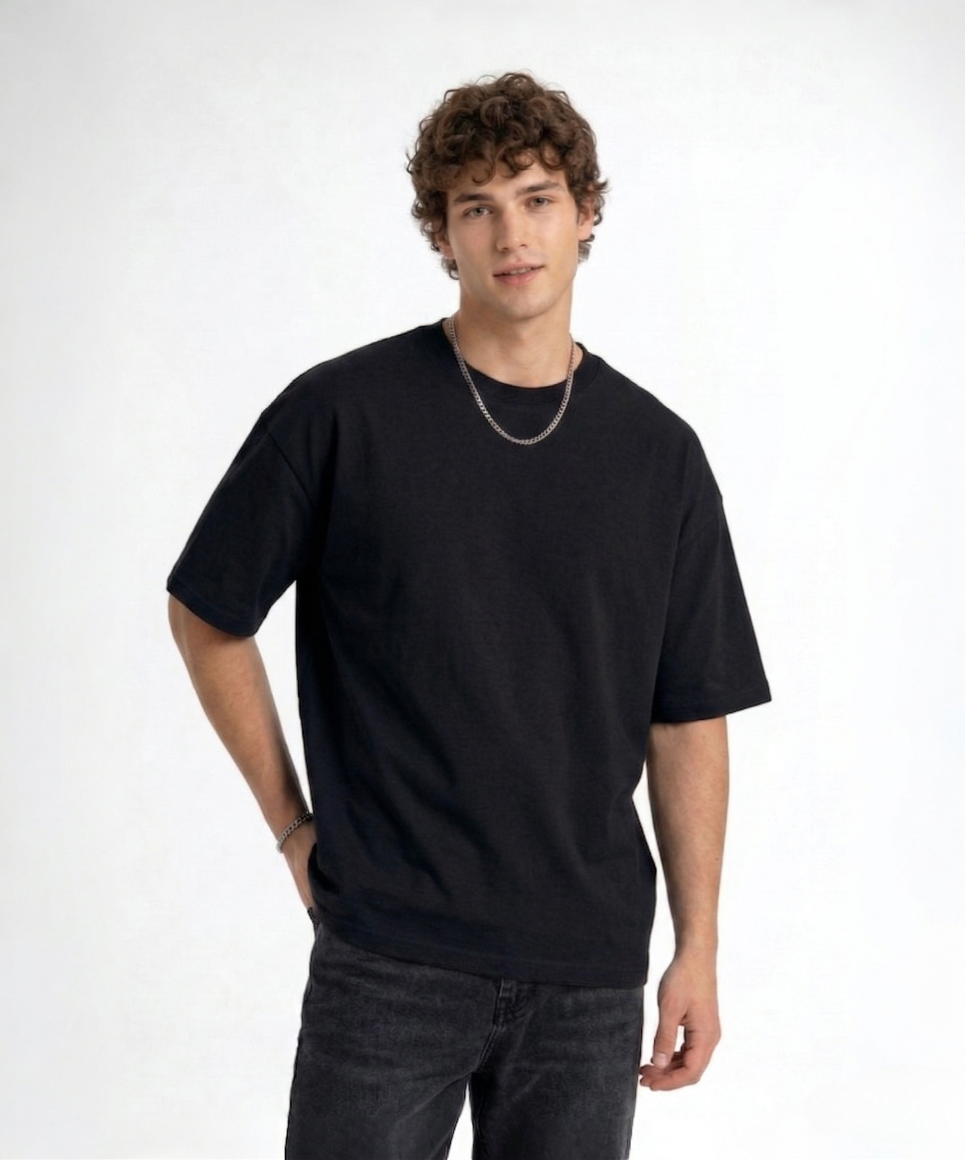 Erkek Oversize Basic Siyah Tişört
