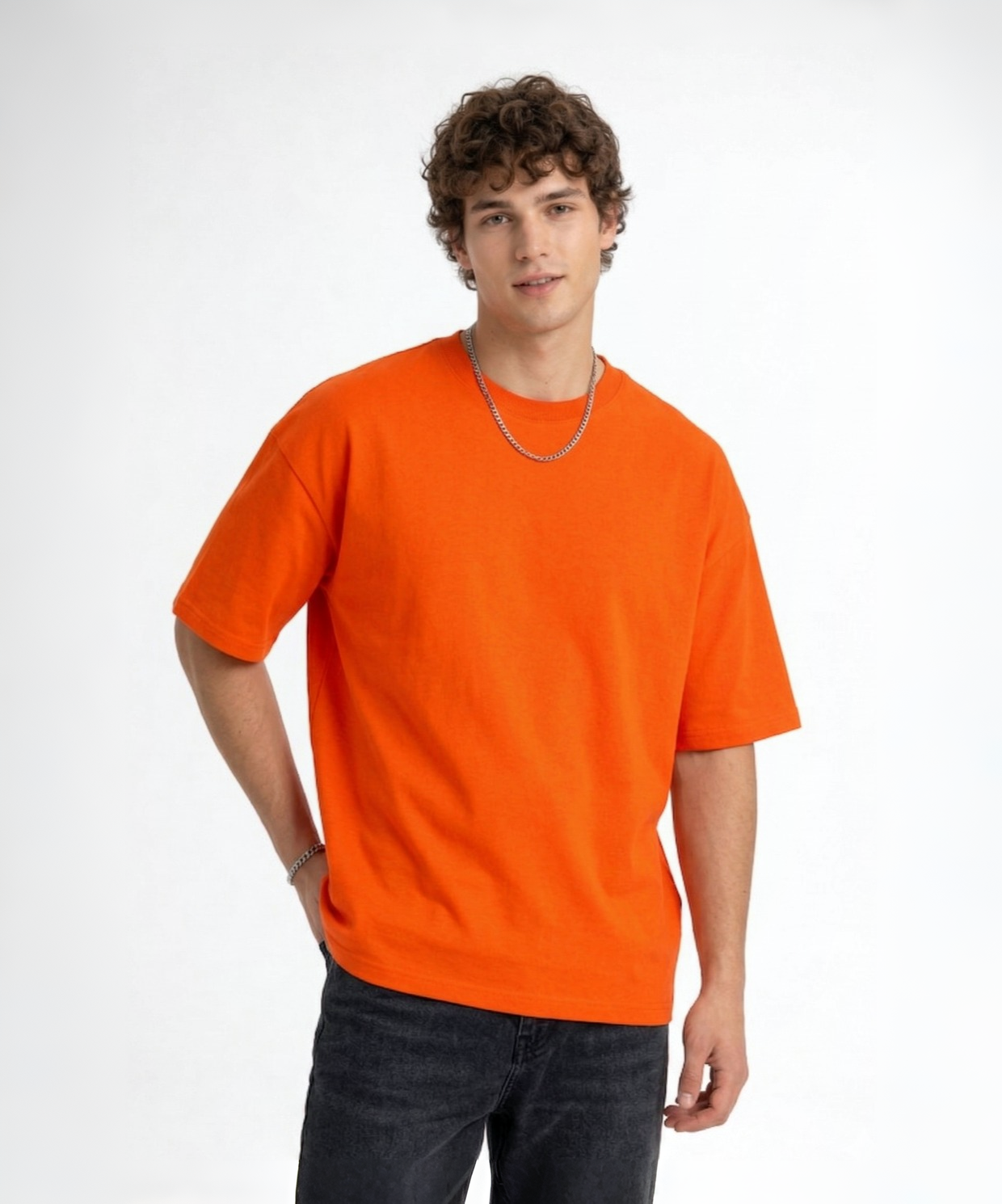 Erkek Oversize Basic Turuncu Tişört