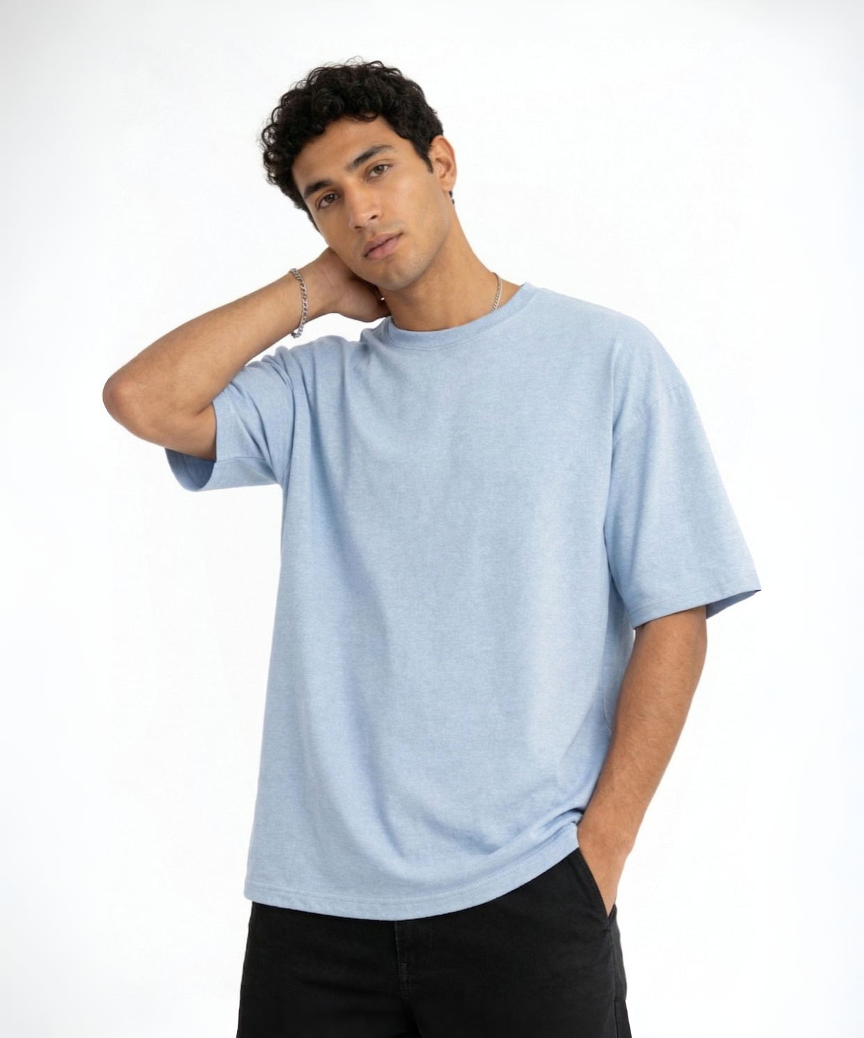 Erkek Oversize Basic Bebek Mavisi Tişört