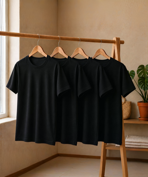 4'lü Paket Erkek Oversize Basic Siyah Tişört