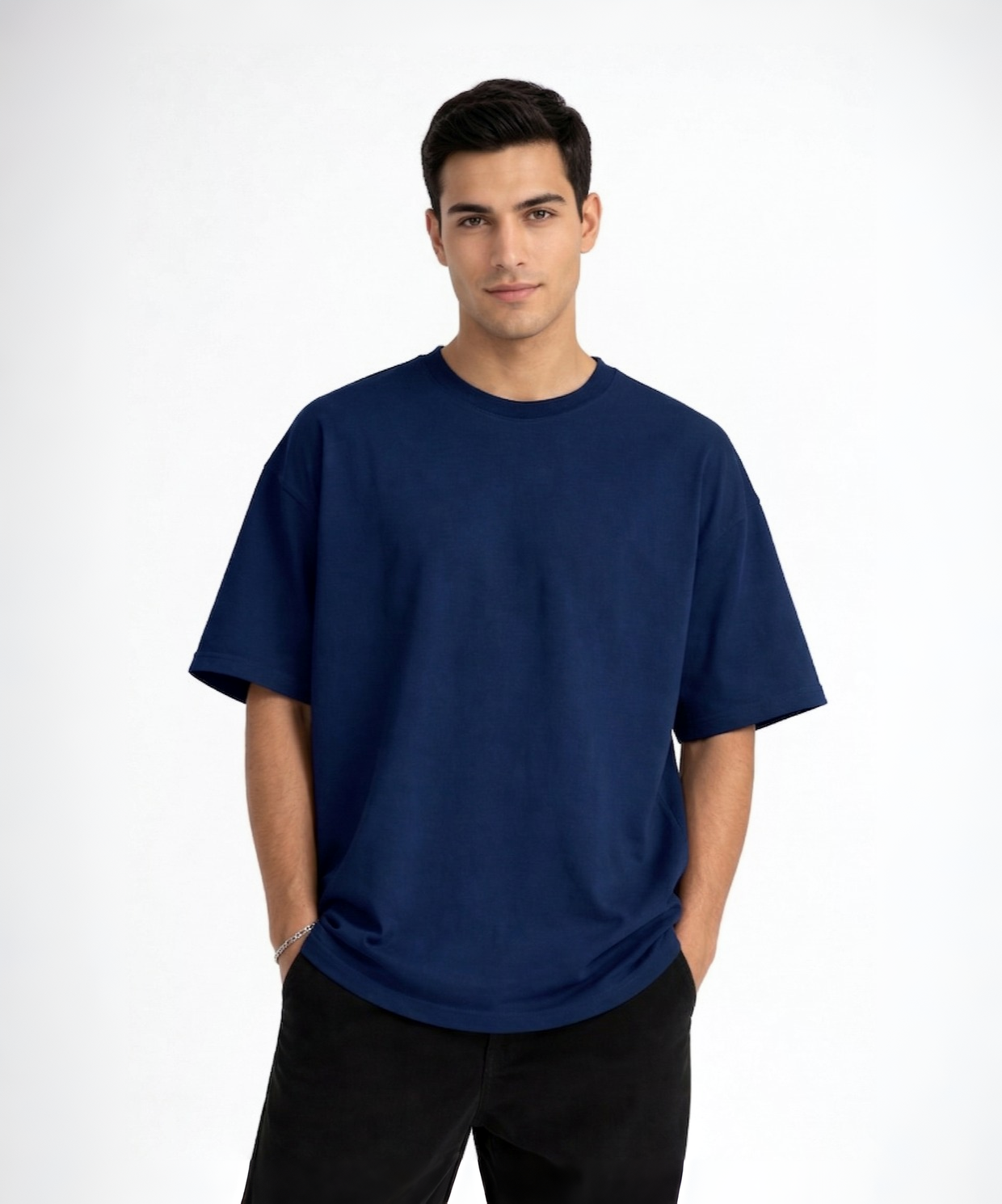 Erkek Oversize Basic Lacivert Tişört