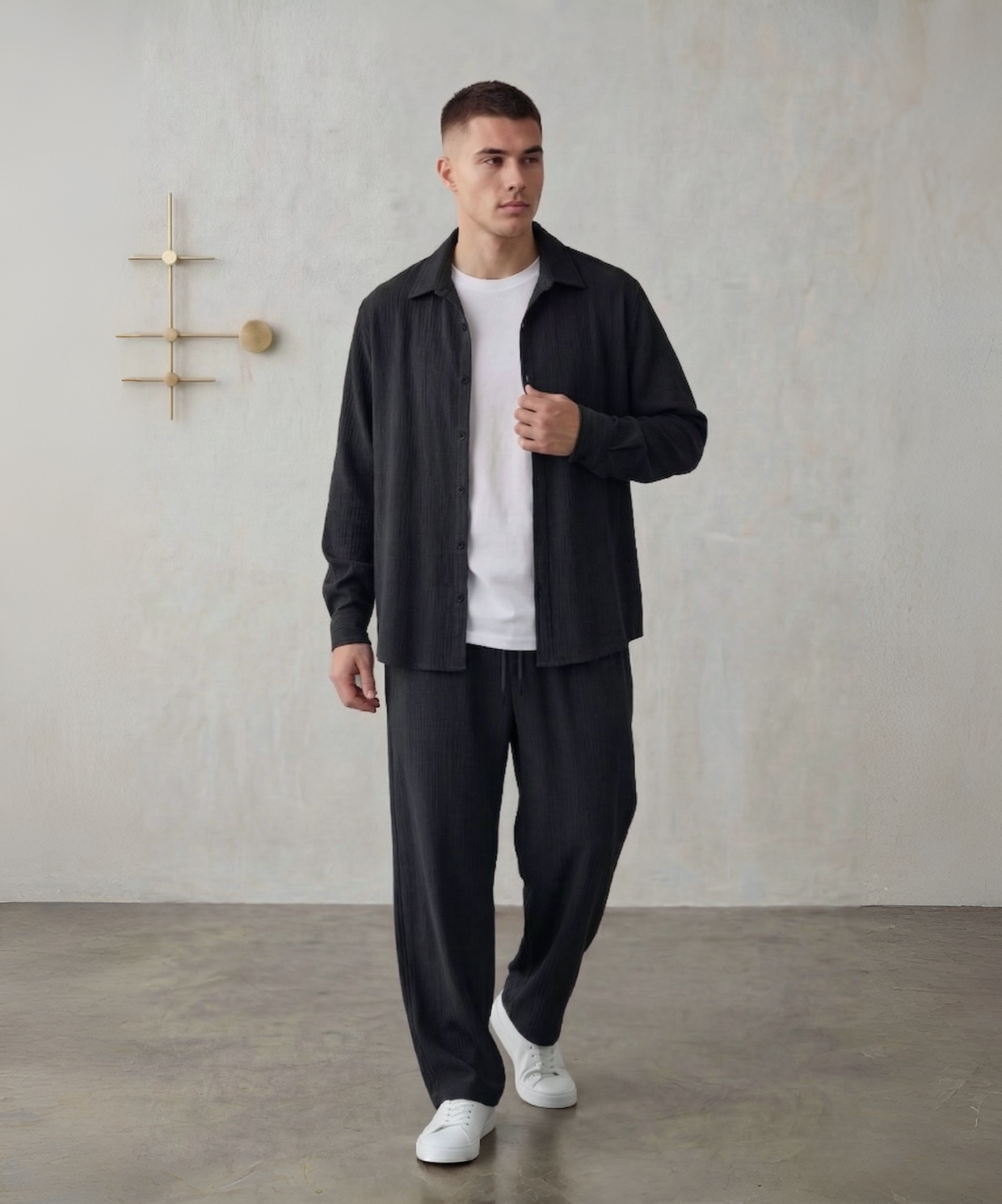 Erkek Siyah Uzun Kollu Gömlek/Pantolon Bürümcük Takım