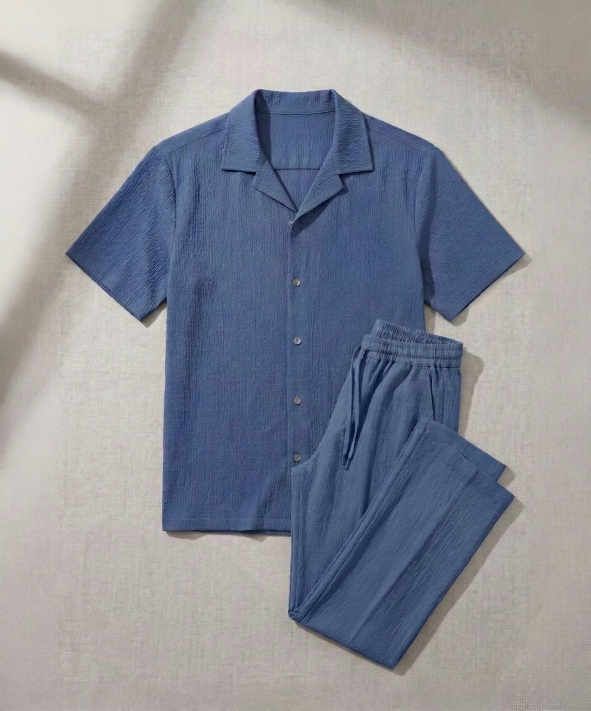 Erkek Mavi Kısa Kollu Gömlek/Pantolon Bürümcük Takım