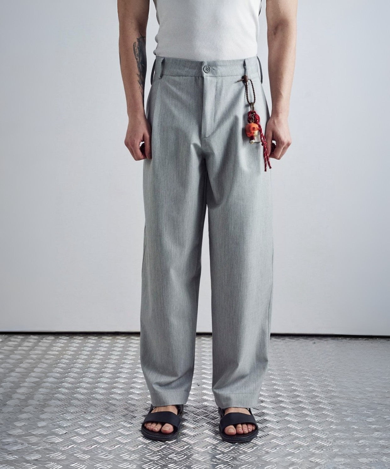 Japon Kesim Gri Baggy Erkek Pantolon