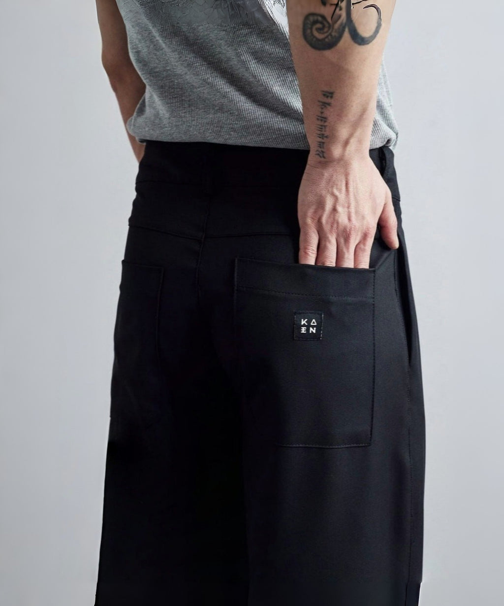 Japon Kesim Siyah Baggy Erkek Pantolon