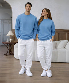 Bebek Mavisi Sweatshirt Beyaz Eşofman Altı Takım