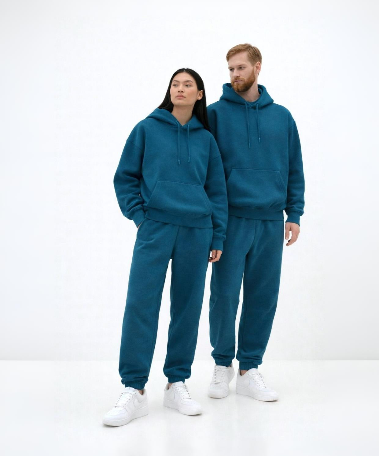 Petrol Mavisi Kapüşonlu Hoodie ve Jogger Eşofman Takımı