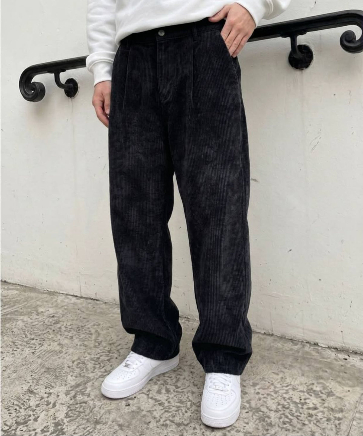 Erkek Siyah Kadife Baggy Pantolon