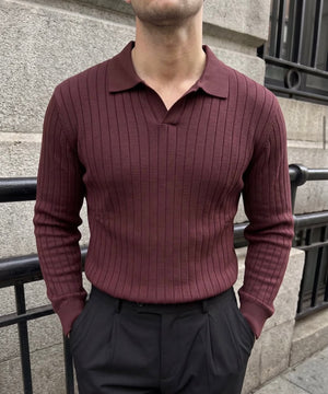 Erkek Bordo Polo Yaka Örme Triko Kazak