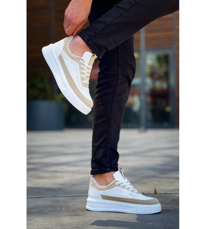 Prime Erkek Beyaz Sneaker Bej Süet Detay