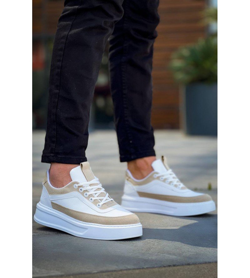 Prime Erkek Beyaz Sneaker Bej Süet Detay