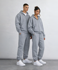 Gri Tam Fermuarlı Sweatshirt Gri Eşofman Altı Takım